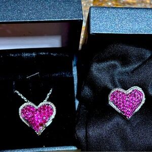 Sterling silver pink sapphire necklace and ring set